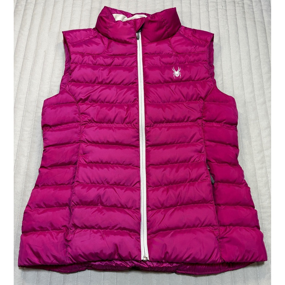 Spyder Down Puffer Vest Womens Small Magenta Hot Pink Full Zip Quilted Jacket